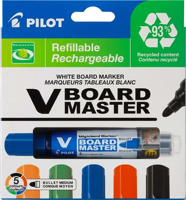 Produktbild von Pilot V-Board Master, 5 Stück(e), Schwarz, Blau, Grün, Orange, Rot, Rundspitze, Gemischte Farben, Kunststoff, Rund