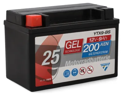 Produktbild von CARTEC Motorradbatterie YTX9-BS, 9Ah, 200A, Gel Technologie Motorrad-Starter-Bat
