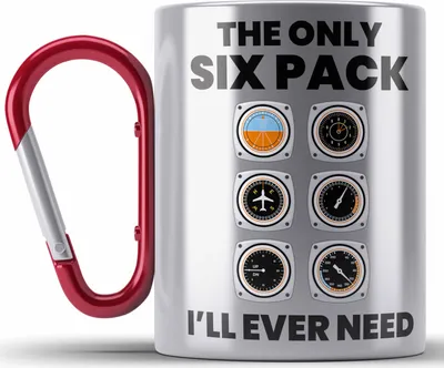 Produktbild von Trendation - Pilot Geschenk Edelstahl Tasse Karabiner Flugzeug Fliegen Geschenkidee Piloten Karabiner Edelstahl Tasse Karabiner Edelstahl Flugzeug Grafik Sixpack (Rot)