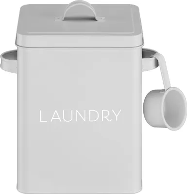 Produktbild von Navaris Waschmittelbox mit Dosierlöffel - Metall Aufbewahrungsbox für Waschmittel - Laundry Dose Deckel - Vintage Waschpulver Box Behälter - Grau