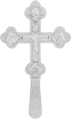 Productafbeelding van Orthodox Jezus Kruis - Religieus Kruis Gebed - Spirituele Decoratie - Handgesneden Symbolen - 8.5 Inch Hoog - Zilver