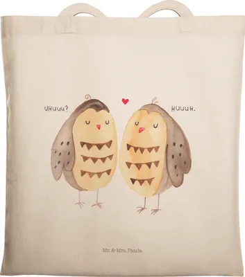Produktbild von Mr. & Mrs. Panda Tote Bag Eulen Liebe - Weiß - Geschenk, Shopping Tasche, Einkaufstasche, Freund, Eule, Laptoptasche, Jutebeutel, Paar