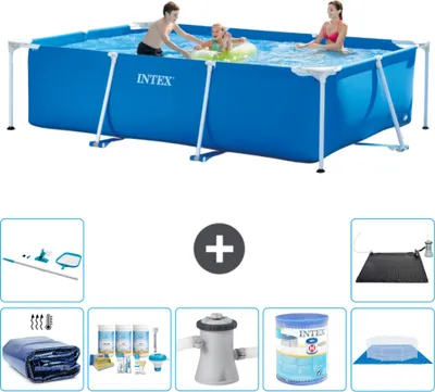 Obrázok produktu pre Bazén Intex s obdĺžnikovým rámom - 300 x 200 x 75 cm - modrý - obsahuje markízu - balík na údržbu - filtračné čerpadlo pre bazén - filter - podložku - čistiacu súpravu