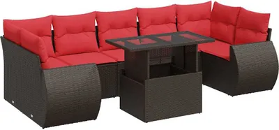 Immagine prodotto di vidaXL Set di divani da giardino 8 pezzi con cuscini in poly rattan acacia marrone