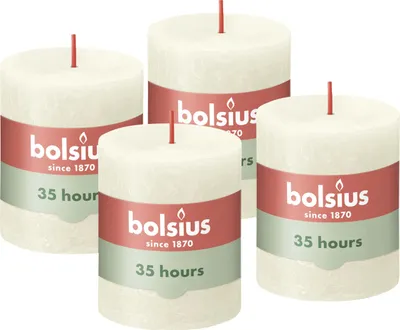 Produktbild von Bolsius Rustik Stumpenkerzen - Weiß - 4 Stück - 8 x 7 cm - Länge Brenndauer 35 S