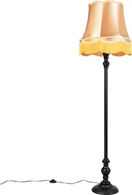 Zdjęcie produktu dla Lampa stojąca czarna z abażurem babci w kolorze złotym - Classico