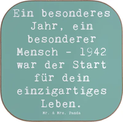 Produktbild von Mr. & Mrs. Panda Tischuntersetzer Spruch 1942 Geburtstag - Meeresbrise - Geschenk, gläseruntersetzer, Getränkeuntersetzer, Geburtstagsgeschenk, Untersetzer für Gläser