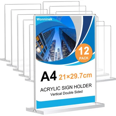 Obrázek produktu pro Akrylový stojan na stůl, formát A4, 12 kusů, T-stojan pro jídelní lístky a reklamní materiály