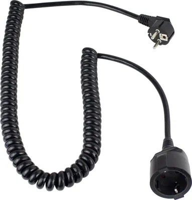 Produktbild von as-Schwabe Schuko-Spiralkabel 1-4m dehnbar Schukowinkelstecker 230V Schwarz IP20