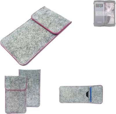 Produktbild von K-S-Trade Handy Schutz Hülle kompatibel mit Doogee Smini Schutzhülle Handyhülle Filztasche Pouch Tasche Case Sleeve Filzhülle hellgrau pinker Rand