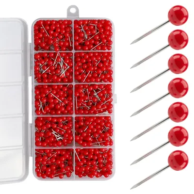 Productafbeelding van 600 Stuks Pinnadels Rondkop 15mm voor Pinnwand en DIY Projecten (Rood)