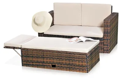 Produktbild von Gartensofa Fußbank Lounge Polyrattan Outdoormöbel Sitzgarnitur Couchset braun