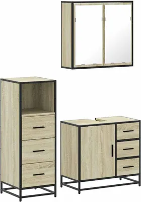Image de vidaXL Ensemble de meubles de salle de bain 3 pièces en bois composite chêne Sonoma