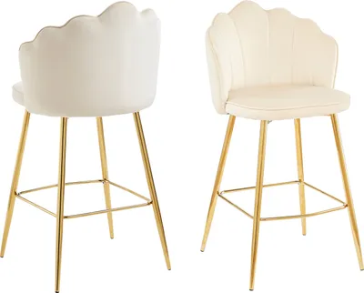 Produktbild von SalesFever Barhocker, 2er-Set, Samt Beige, goldfarbenes Metallgestell, Muschel-Design, B 52 x T 54 x H 100 cm, mit Fußstütze und Rückenlehne, 4-Fuß-Gestell, max. 100 kg Belastbarkeit