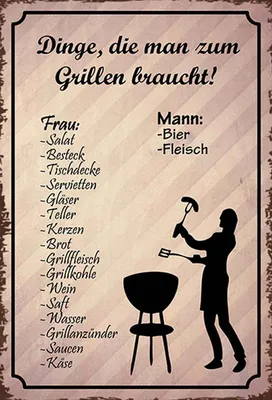 Produktbild von vianmo Holzschild 18x12 cm Dingen die zum Grillen braucht Essen Trinken