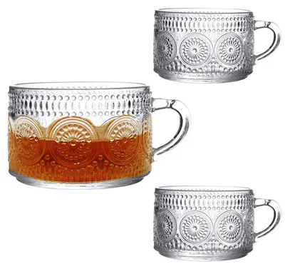 2 Vintage-Kaffeetassen aus Glas, 500 ml, spülmaschinen- und mikrowellengeeignet
