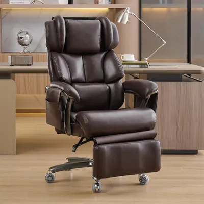 Produktbild von Ergonomischer Bürostuhl Chefsessel Massage Heizfunktion Kunstleder Fußstütze Drehbar Verstellbare Rückenlehne 150 kg Braun 85.5 x 76.5 x 121.5 cm