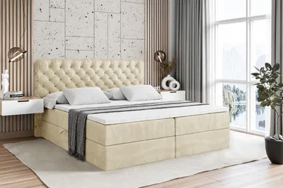A bedroom scene with a bed, nightstands, and a window.