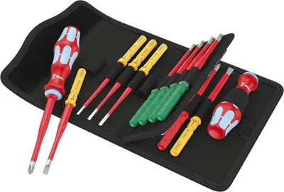 Produktbild von Kraftform Kompakt VDE Stainless 17 extra slim 1 Tool Finder, 17-teilig (rot/blau, inkl. 2 Steckgriffe, VDE-Wechselklingen)