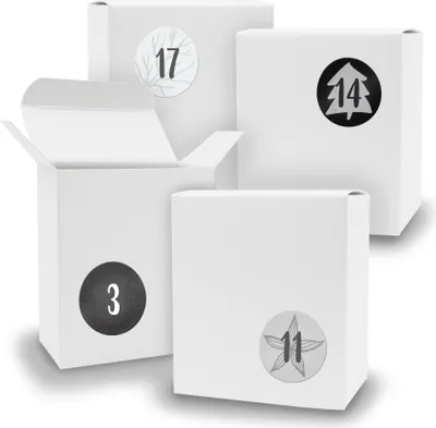 Produktbild von Adventskalender zum Füllen 24x Quader WEISS + Sticker V07 Z18