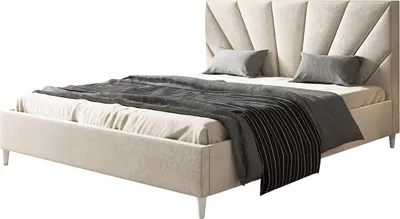 Produktbild von Polsterbett LUX DENVER mit Kopfteil, 180 x 200 cm, Doppelbett mit Lattenrost aus Holz, Velourstoff Beige, Füße in Farbe: Weiß