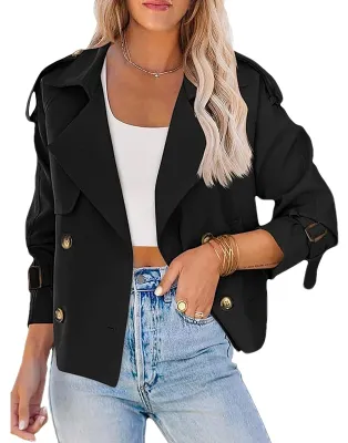 Produktbild von Mantel im Trenchcoat-Stil, Kurzmodell - Damen, Freizeitlook - Lange Ärmel - Doppelte Knopfleiste - Winddicht - Taschen - Verstellbare Passform