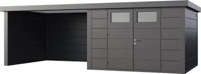 Produktbild von Telluria Metallgerätehaus Classico 3030 mit Lounge Anbau granitgrau/anthrazit Lounge-Anbau links