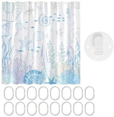 Obrázek produktu pro Závěs do sprchy Unyqoos® s motivem pod vodou, 180 x 210 cm – voděodolný a odolný proti plísním, polyester, včetně 16 háčků a nerezových oček