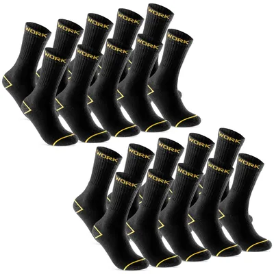 Produktbild von Arbeitssocken Herren 10 oder 20 Paar "WORK" Arbeits Socken verstärkt durch Vollfrottee 10200 - 20Paar Schwarz 39-42