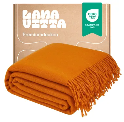 Zdjęcie produktu dla Koc Wełniany Ciepły Runo 100% Wełna Nowozelandzka Pomarańczowy 140×200 cm
