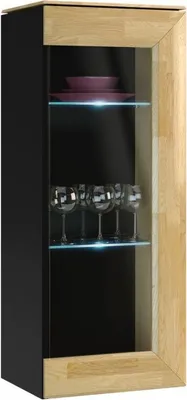 Produktbild von Hängeschrank Modern Holz teilmassiv Eiche/Schwarz 102x41x35 cm (HBT) mit 1 Tür, LED-Beleuchtung und Push-to-open, Serie Lipik