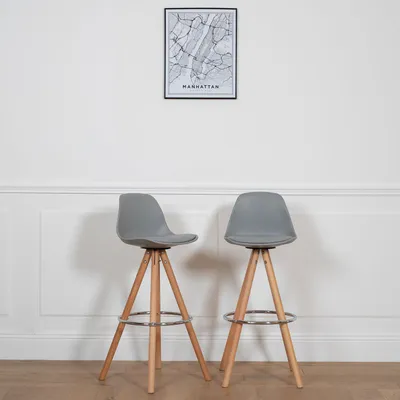Image de Lot de 2 tabourets scandinaves TOBIAS gris avec coussin