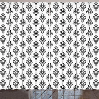 Produktbild von ARANDE Damast Gardine, Barockes viktorianisches Renaissance-Muster mit Arabesken-Effekt-Weinlese-Entwurf, 280 x 245 cm, Weiß Schwarz