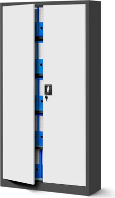 Produktbild von 4er Set Aktenschrank C001H Büroschrank Metallschrank Stahlschrank Werkzeugschrank Stahlblech Pulverbeschichtet Flügeltürschrank Abschließbar 195 cm x 90 cm x 40 cm (anthrazit/weiß)