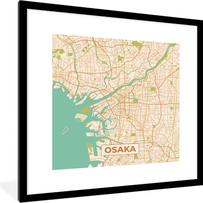 Produktbild von MuchoWow® Gerahmtes Poster Karte - Osaka - Stadtplan - Vintage 40x40 cm - Poster mit Schwarzem Bilderrahmen Wandposter Rahmen Foto Bilder - Poster - Plakat im Rahmen