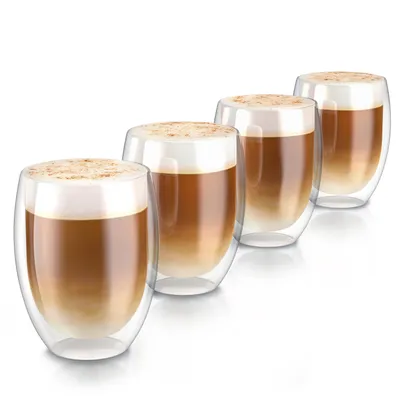 Immagine prodotto di Arendo bicchieri a doppia parete, bicchieri termici, set di 4, bicchieri per latte macchiato resistenti al calore e bicchieri per caffè e tè, espresso, cappuccino, 350ml