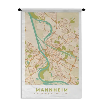 Produktbild von MuchoWow® Wandteppich Wandbehang Karte - Vintage - Stadtplan - Mannheim 120x180 cm Tapisserie Dekoration Wandtuch - Schlafzimmer - Dekorationen für das Haus