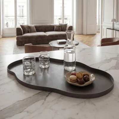 Produktbild von FineBuy Dekotablett Metall 66cm Schwarz Tablett Organisch - Design Dekoteller ohne Füße - Extravagant Handmade
