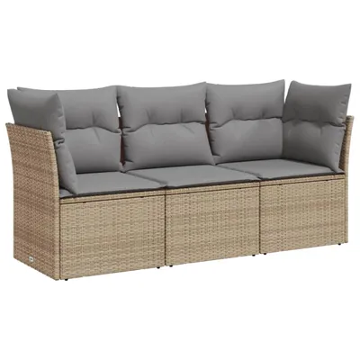 Produktbild von vidaXL 3-tlg. Garten-Sofagarnitur mit Kissen Beige Poly Rattan