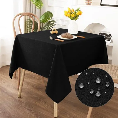 Produktbild von Schwarzes, wasserabweisendes Tischtuch mit Lotus-Effekt, Polyester, 140x140cm, robust für Wohn-, Essbereich, Balkon und Gartenausstattung.