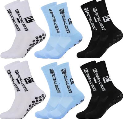 Produktbild von 6 Paar Fußballsocken FS Modell, rutschfeste, dicke Sportsocken mit Frottee-Sohle, Schwarz Weiß Blau