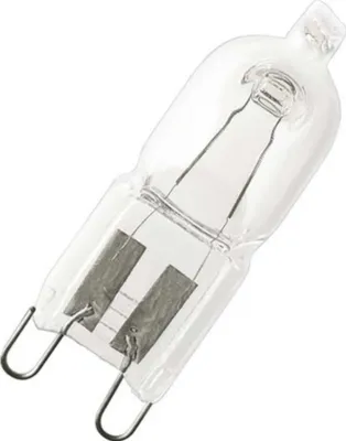 A close-up studio shot of a single halogen light bulb against a white background.