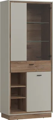 Produktbild von Vitrinenschrank in Flagstaff Eiche Nb. und grau RAMVIK-129, B/H/T ca. 83/200,5/40 cm