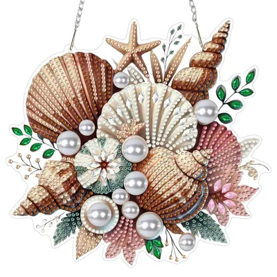 Image de Kit de création de pendentif "Diamond Painting" sur le thème de l'été, avec des coquillages. Ornement suspendu avec chaîne, idéal pour les enfants et les adultes