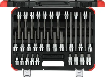 A set of hex keys in a black case.