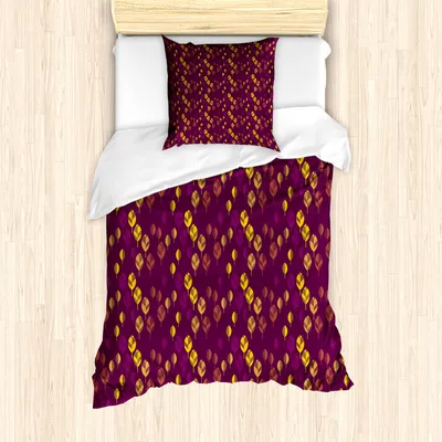 Produktbild von ABAKUHAUS Herbst Bettbezug Set für Einzelbetten, Natur Warme Töne Cozy Kunst, Milbensicher Allergiker geeignet mit Kissenbezug, 135 cm x 200 cm - 80 x 80 cm, Plum und Erde Gelb