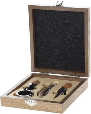 Produktbild von Sommelier-Set mit 4 Accessoires – Korkenzieher, Ausgießer-Stoppen, Eingießausguss und Ring (17 x 15 cm)