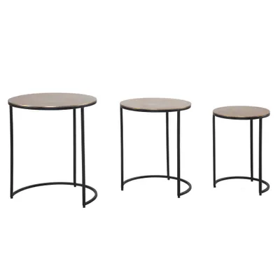Produktbild von Beistelltisch Wohnzimmertisch 3er Set Metall Satztisch Tisch Rund Gold