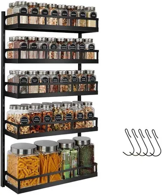 Produktbild von Unyqoos ® Verstellbares Küchenkräuterregal mit mehreren Ebenen für Wand- oder Türmontage, inkl. Haken und großer Aufbewahrungskapazität
