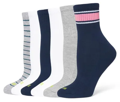 Imagen del producto de Calcetines cortos para mujer de la marca HUE, diseño a rayas en color azul marino, paquete de 6 pares, talla única